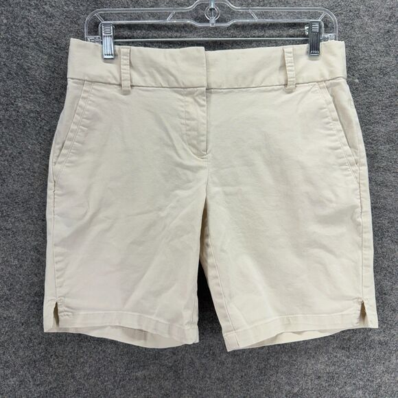 Loft Shorts Women 2 Beige Mid Rise Chino Flat Front Cotton Pockets Solid Casual - Picture 1 of 8